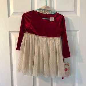 NWT red velour and gold tulle dress